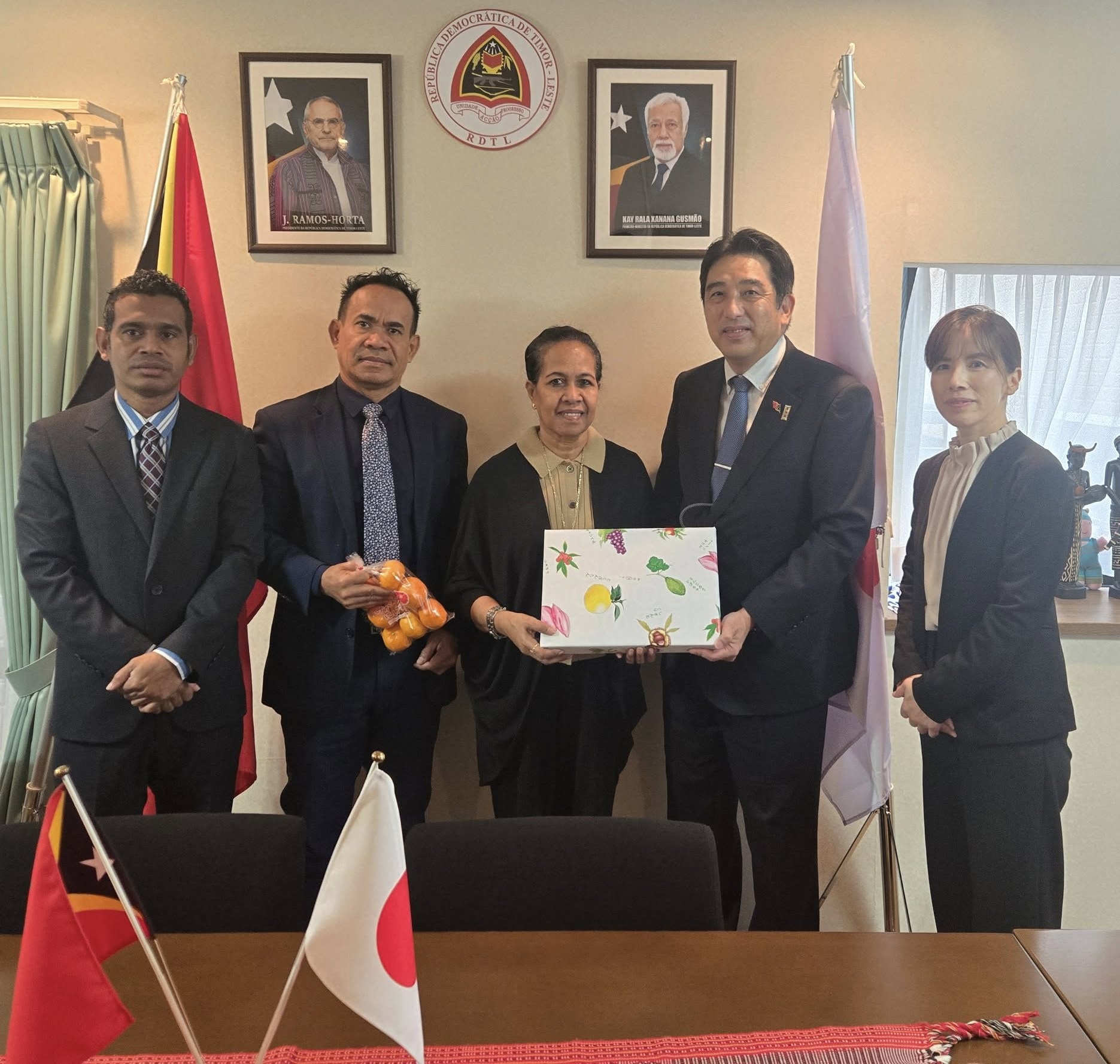 Ambassador Maria Terezinha da Silva Viegas receives a courtesy visit from Kochi Prefecture delegation at the Embassy of Timor-Leste in Tokyo