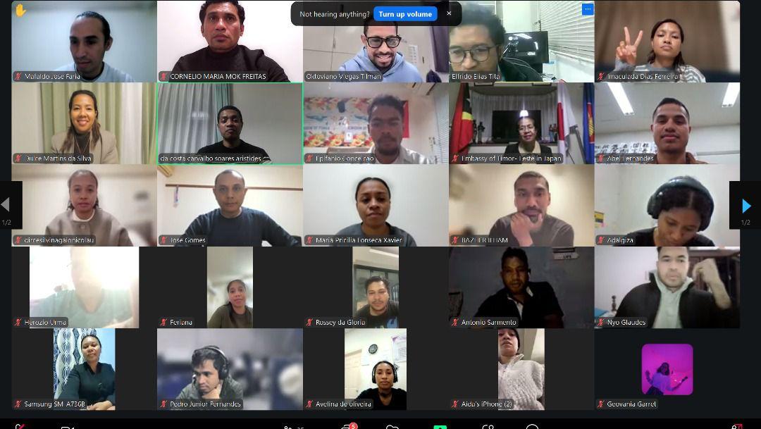 Ambassador Maria Terezinha da Silva Viegas addressing Timorese students during virtual academic symposium in Tokyo