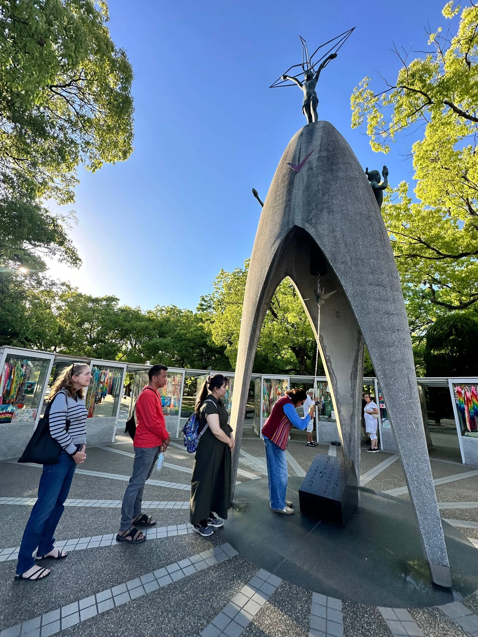 Minister Dulce de Jesus and delegation paying tribute at the Hiroshima Atomic Bombing Memorial Monument.