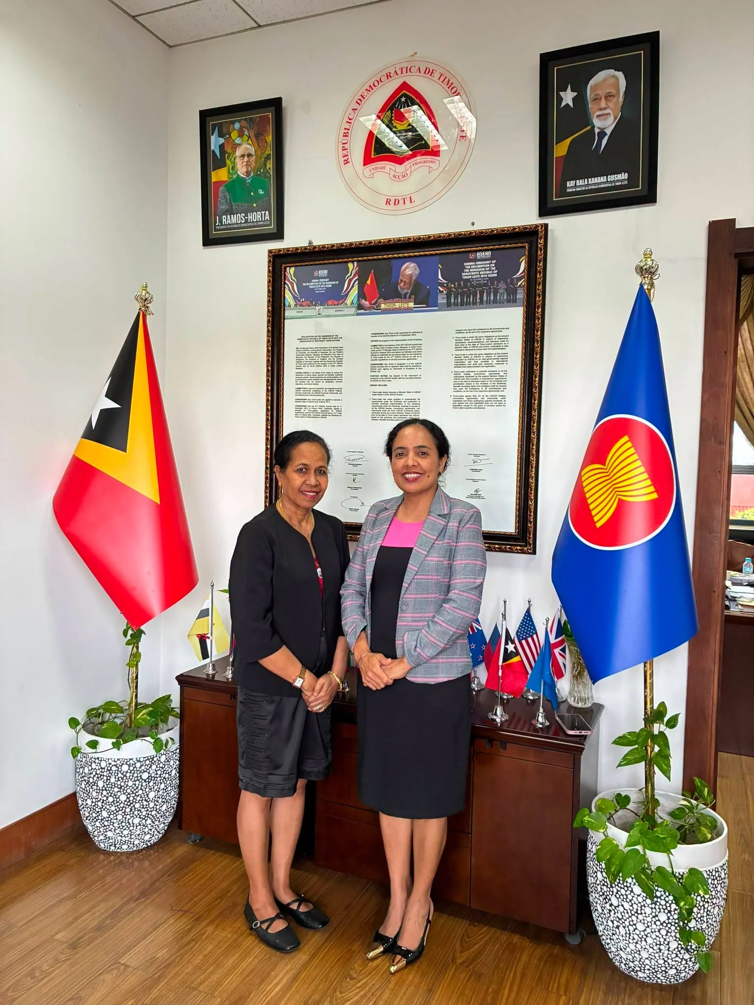 Deputy Minister Milena Rangel and Ambassador Maria Terezinha da Silva Viegas at MoFAC, Dili