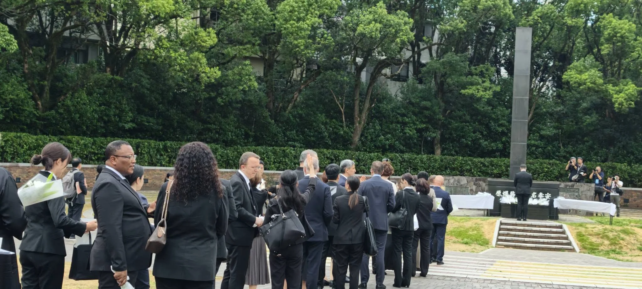 Floral tribute laid at Nagasaki Peace Park