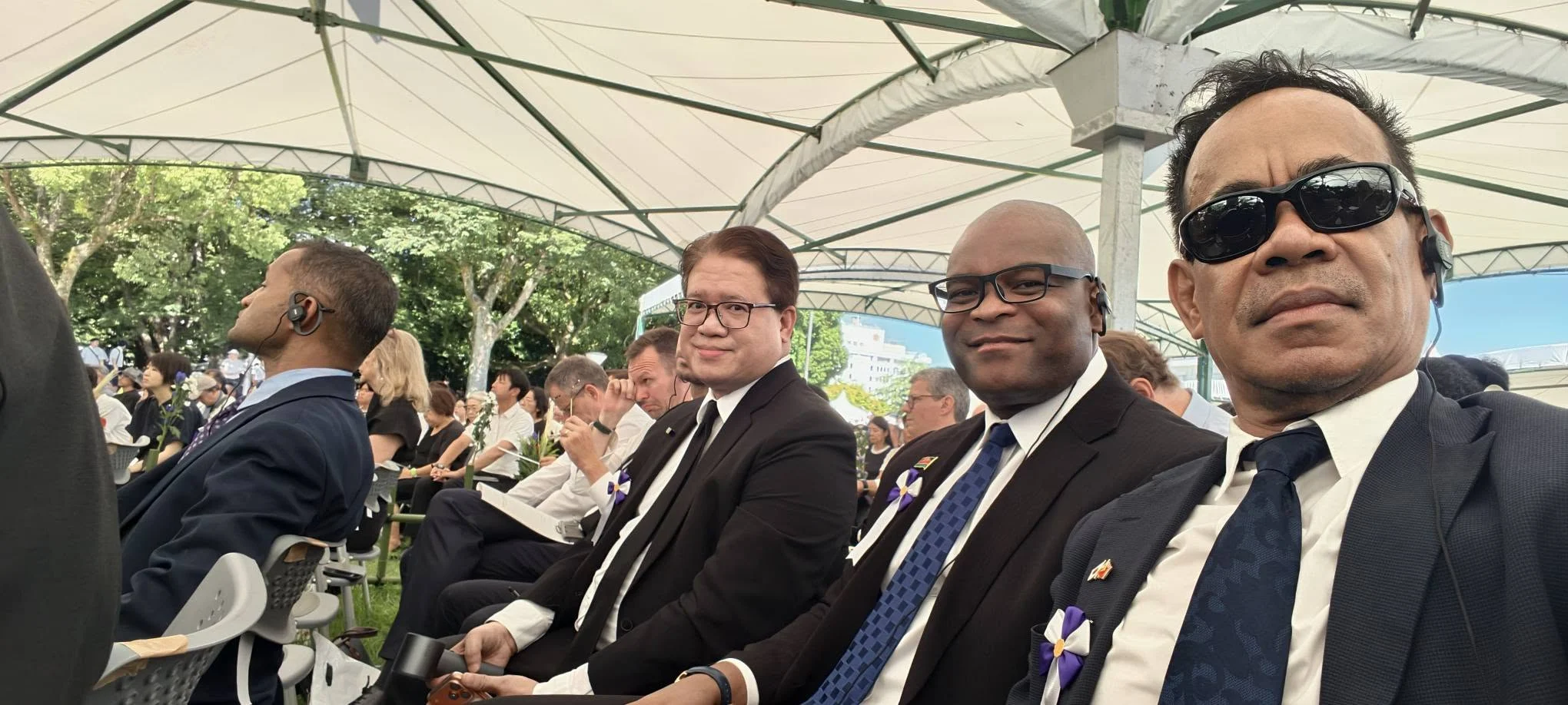 Participants observe a moment of silence at the Hiroshima Peace Memorial Ceremony