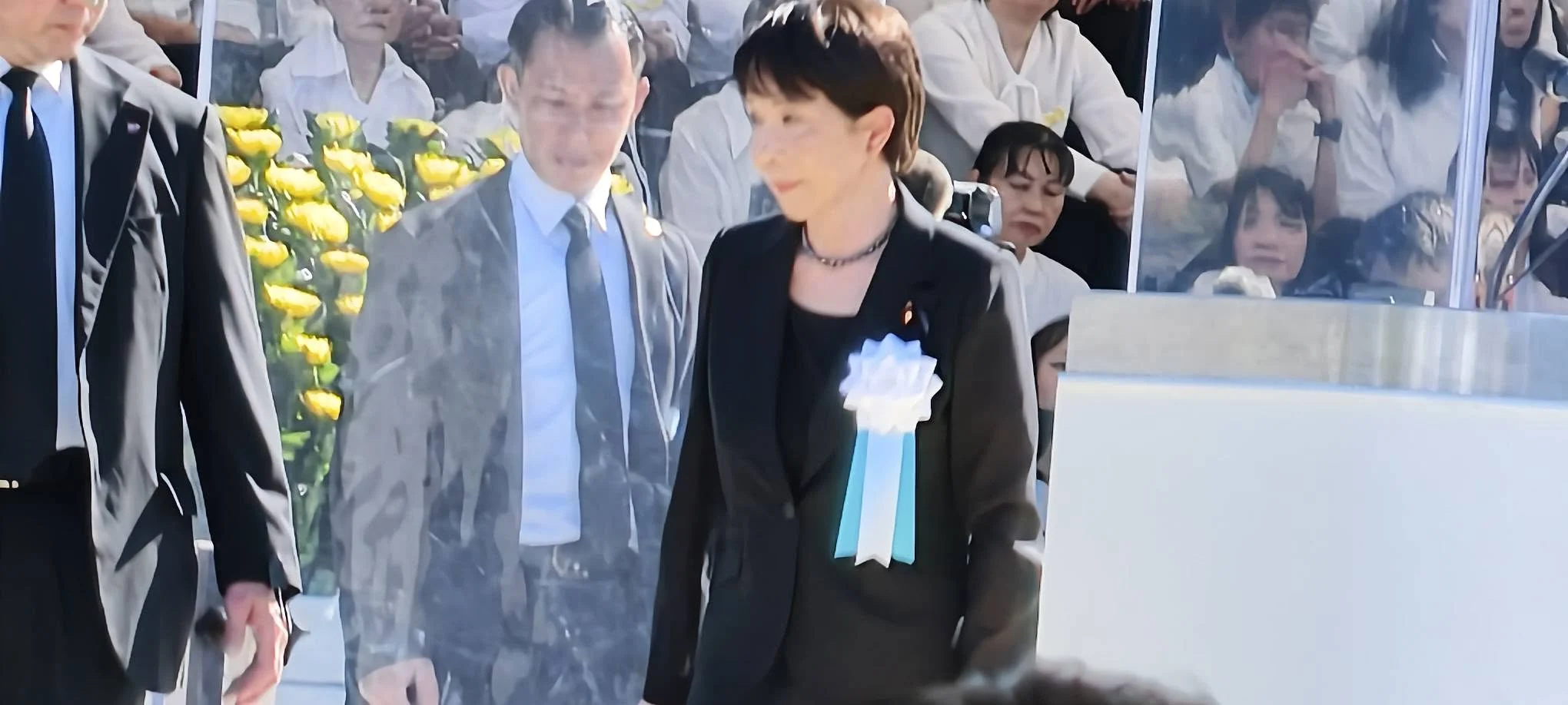 Floral tributes laid at the Cenotaph for the Atomic Bomb Victims in Hiroshima
