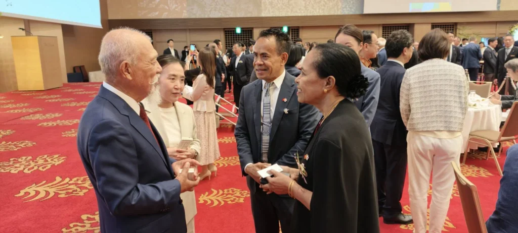 Timor-Leste's Ambassador Viegas joins Sasakawa Peace Foundation's 40th anniversary at The Okura Tokyo, meeting Japan's PM and diplomatic corps.